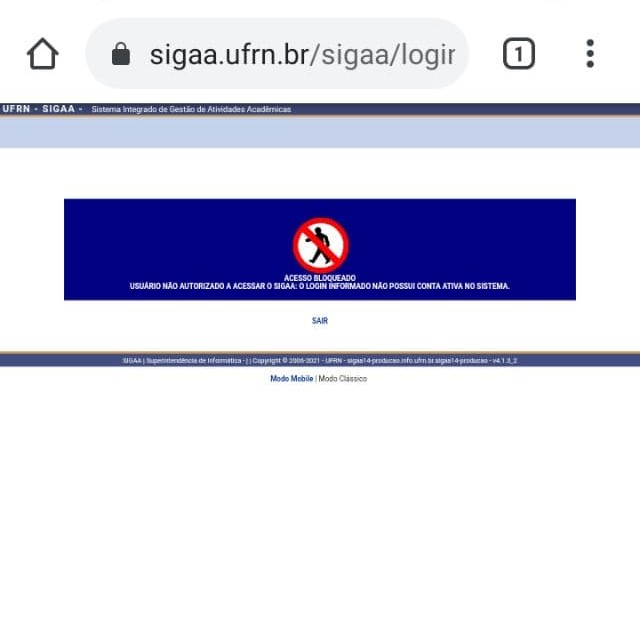 Tela de acesso bloqueado do SIGAA